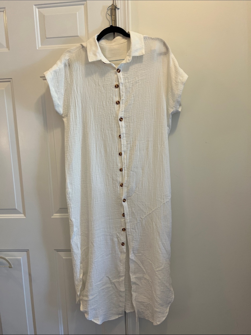 White Button-Front Gauze Beach Dress Size M